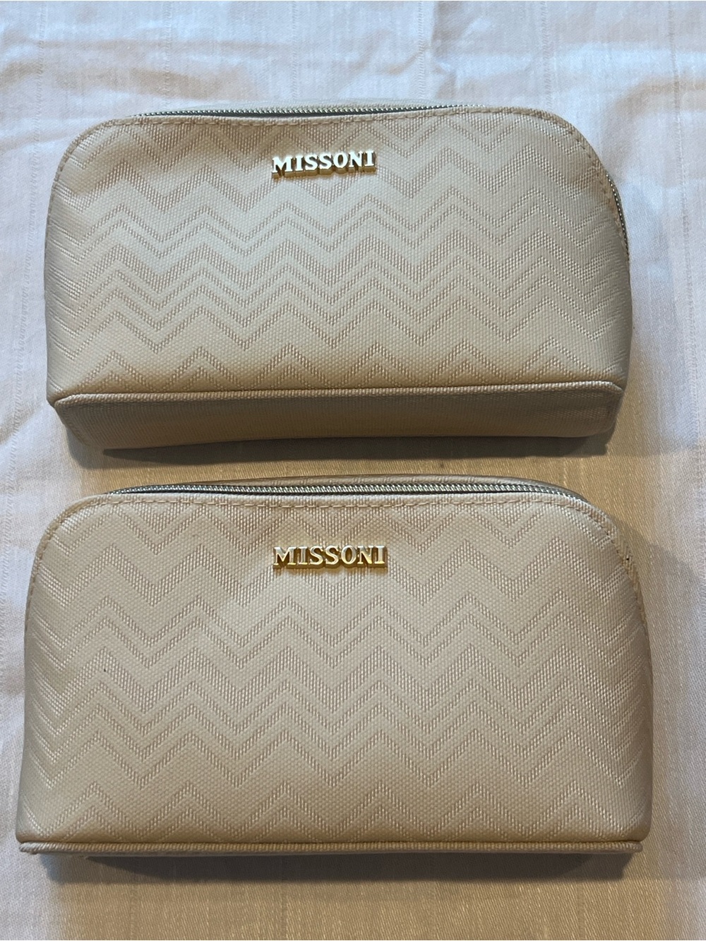 Missoni Cream Chevron Zip Pouches — Set of 2